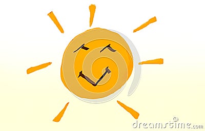 Cute smilingâ€‹ faceâ€‹ ofâ€‹ sunshine on theâ€‹ morningâ€‹ timeâ€‹ onâ€‹ yellowâ€‹ andâ€‹ whiteâ€‹ faded glow background. Stock Photo